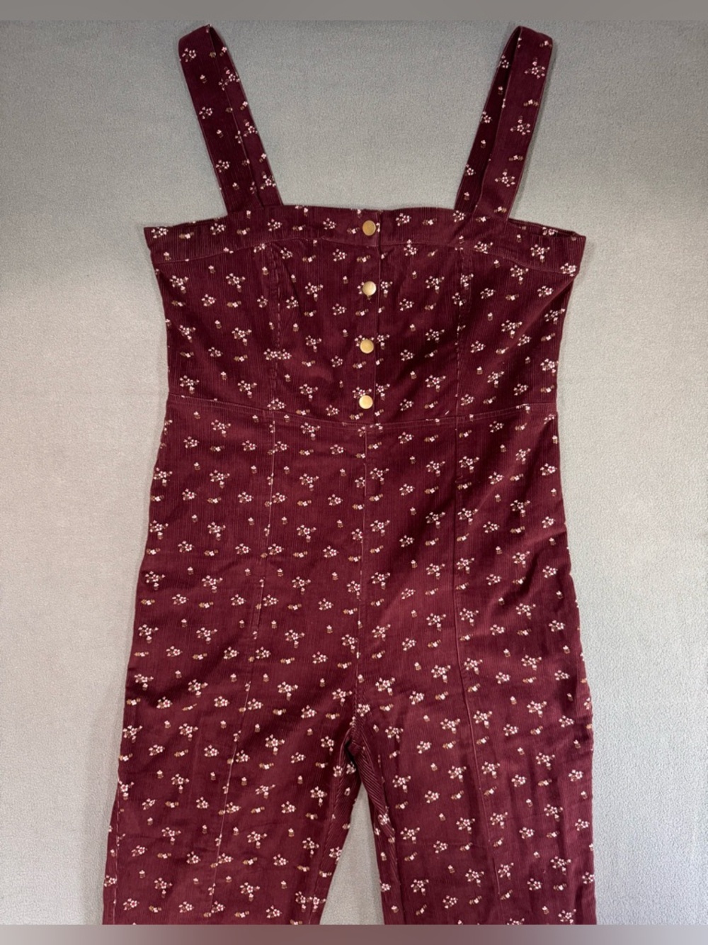Timeless London Purple Floral Button-Front Bootcut Corduroy Jumpsuit, size 14 - Picture 2 of 11